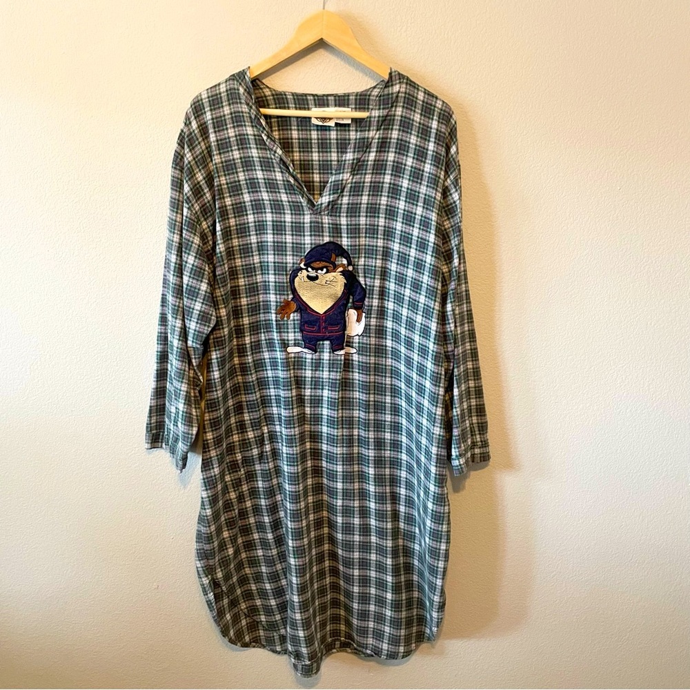 Vintage Acme Clothing Taz Long Plaid Sleep Shirt